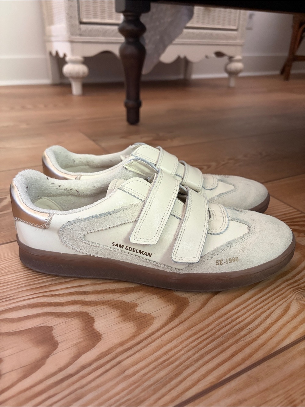 Sam Edelman Cream Velcro Sneakers with Gum Sole - Picture 4 of 5